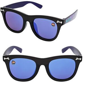 Dog Man Boys Black Horn Rimmed Sunglasses Blue Mirrored Lenses Kids
